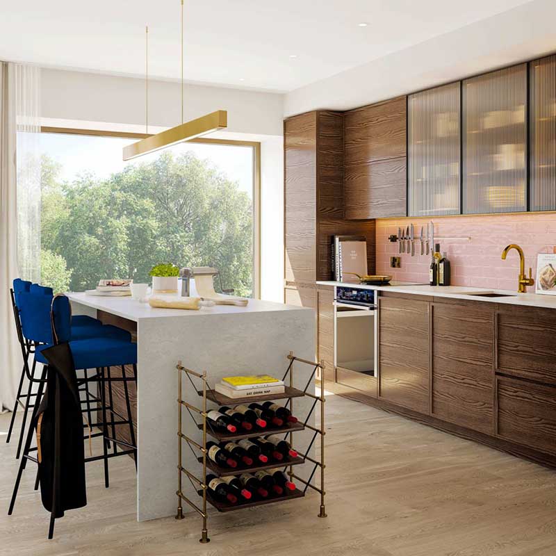 Kitchen with park view at The Forshaw, Riverscape Kitchen with park view at The Forshaw, Riverscape